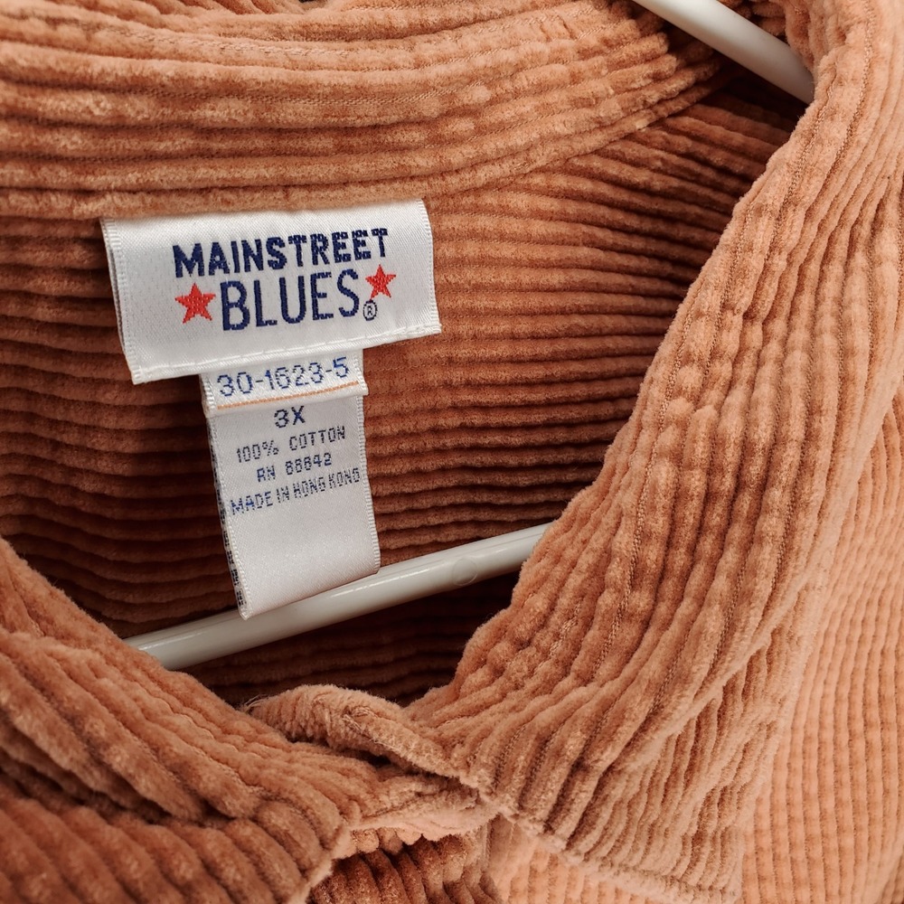 Mainstreet Blues Corduroy Button Shirt Womens 3X Orange Long Sleeve Shacket - Picture 3 of 8
